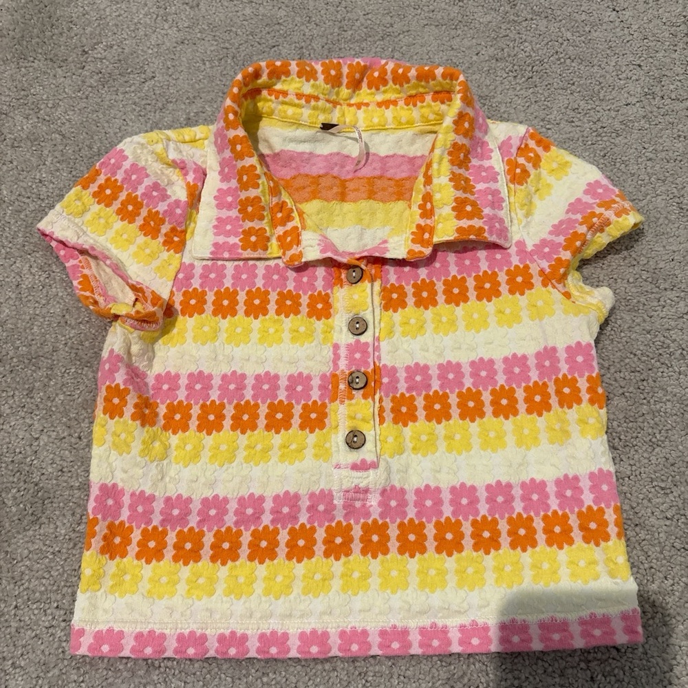 Free People Pink and Yellow Floral Crop Top